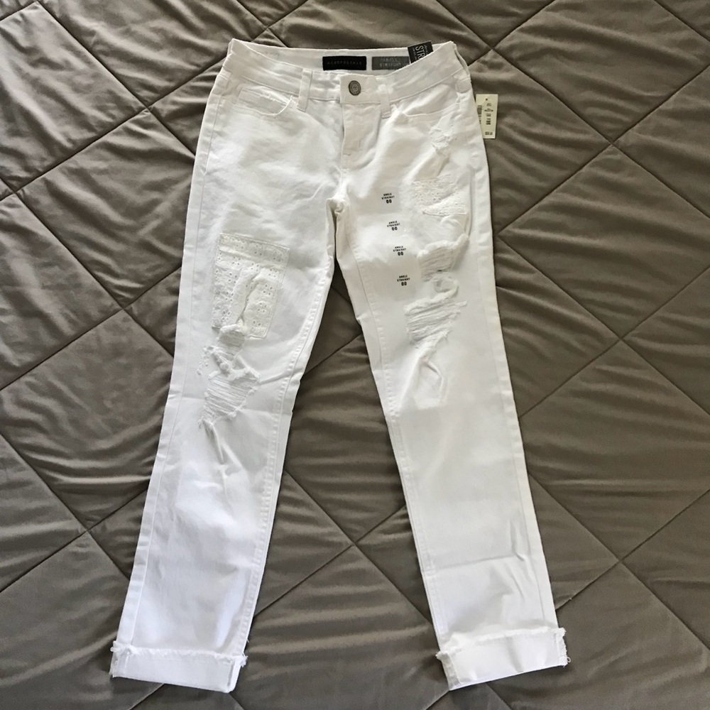 White Destroyed Straight Ankle Jeggings